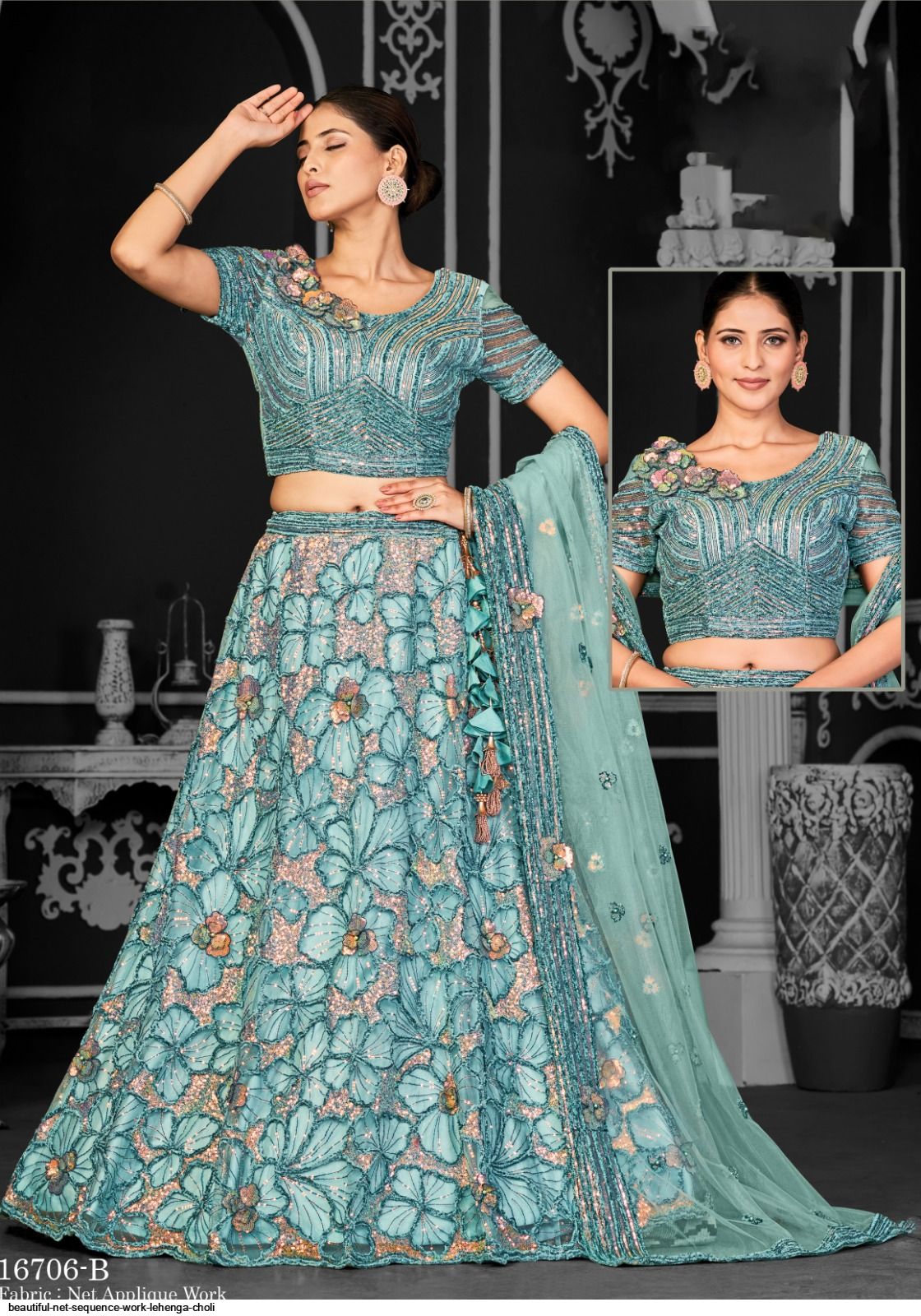 Buy Coral Lehenga Choli With 3D Resham Flowers And Sequins Embroidered  Summer Blossoms Online - Kalki Fashion