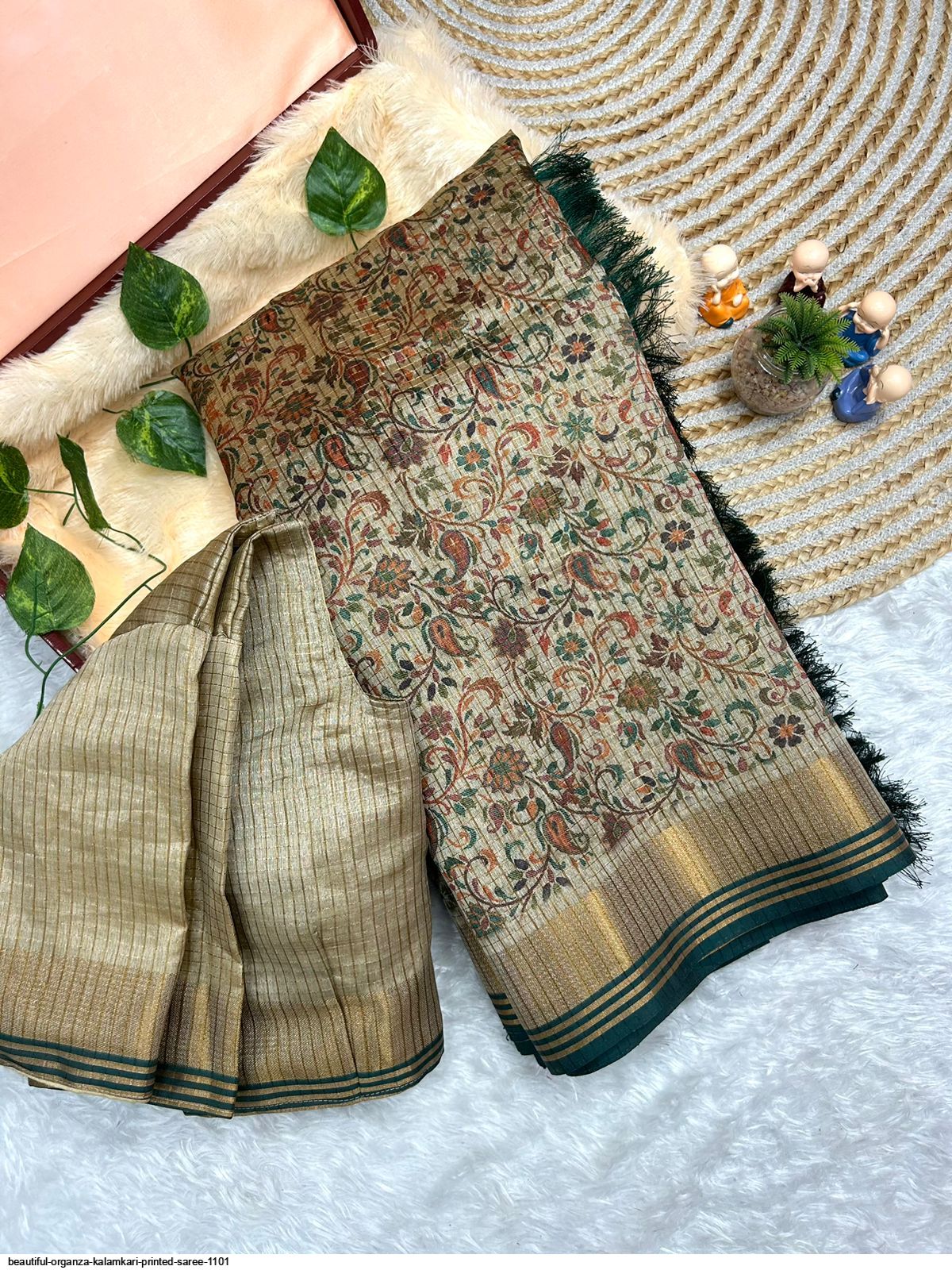 BEAUTIFUL ORGANZA KALAMKARI PRINTED SAREE 1101