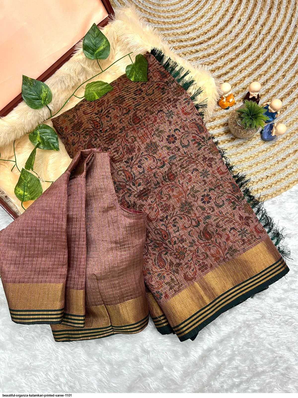 BEAUTIFUL ORGANZA KALAMKARI PRINTED SAREE 1101