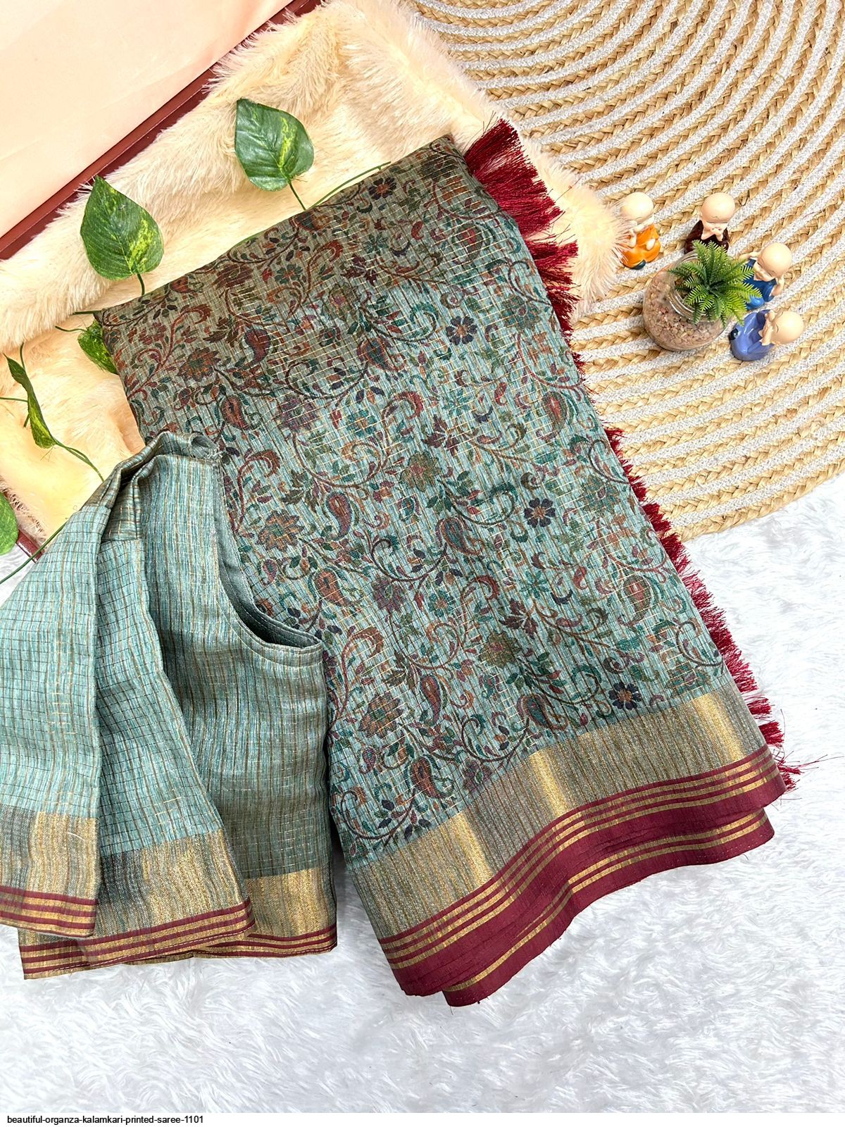 BEAUTIFUL ORGANZA KALAMKARI PRINTED SAREE 1101