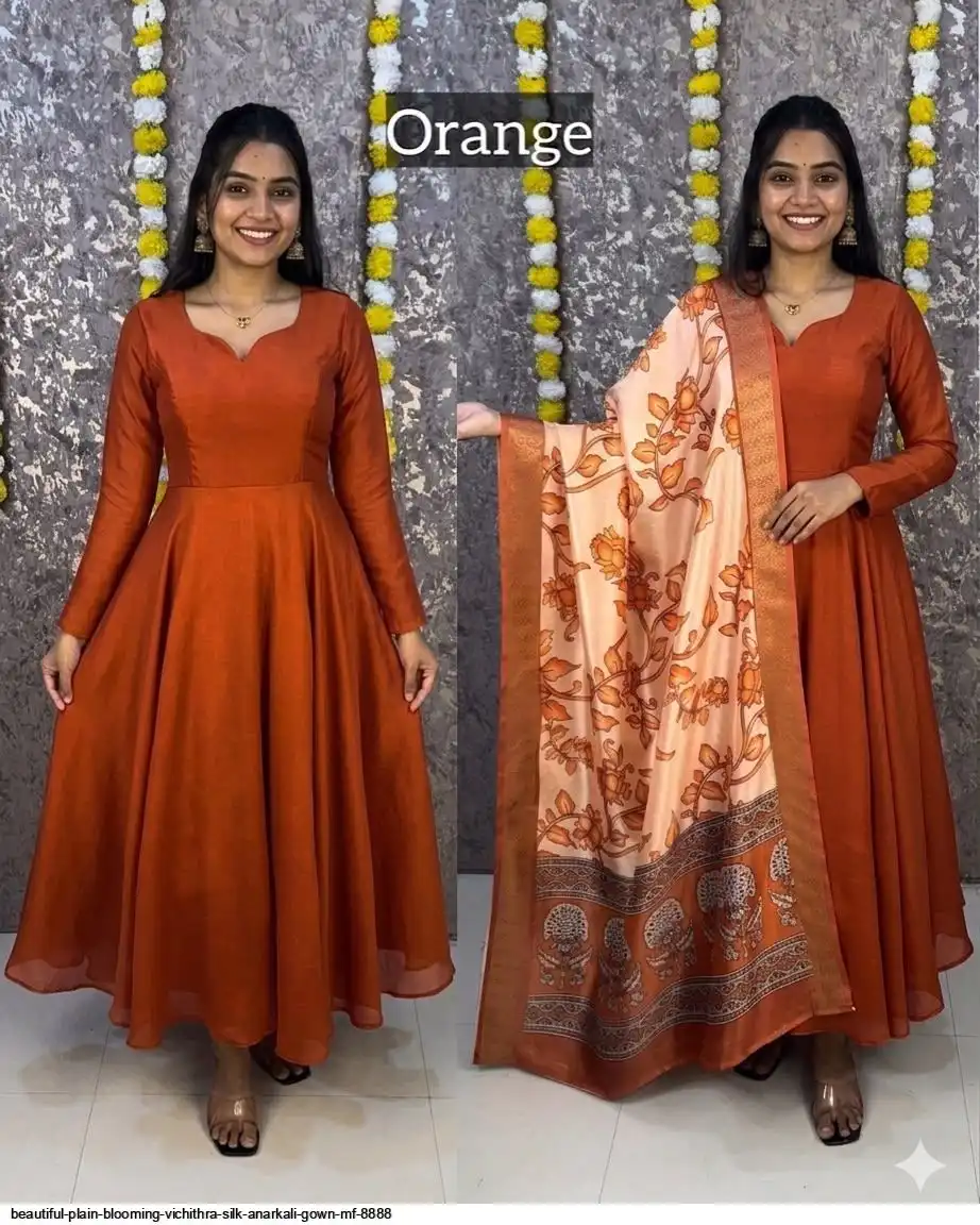 BEAUTIFUL PLAIN BLOOMING VICHITHRA SILK ANARKALI GOWN MF 8888 A