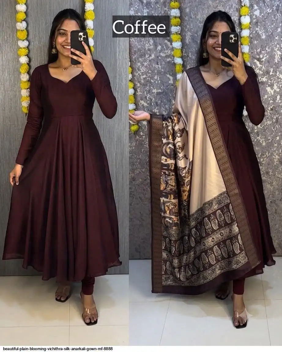 BEAUTIFUL PLAIN BLOOMING VICHITHRA SILK ANARKALI GOWN MF 8888 B