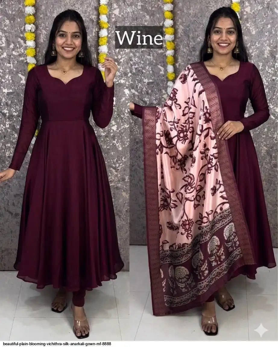 BEAUTIFUL PLAIN BLOOMING VICHITHRA SILK ANARKALI GOWN MF 8888 C