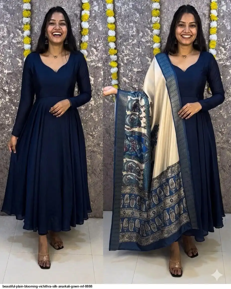 BEAUTIFUL PLAIN BLOOMING VICHITHRA SILK ANARKALI GOWN MF 8888 D