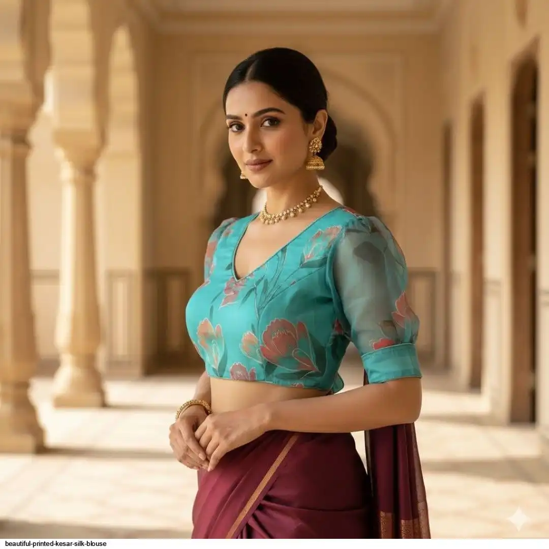 BEAUTIFUL PRINTED KESAR SILK BLOUSE D