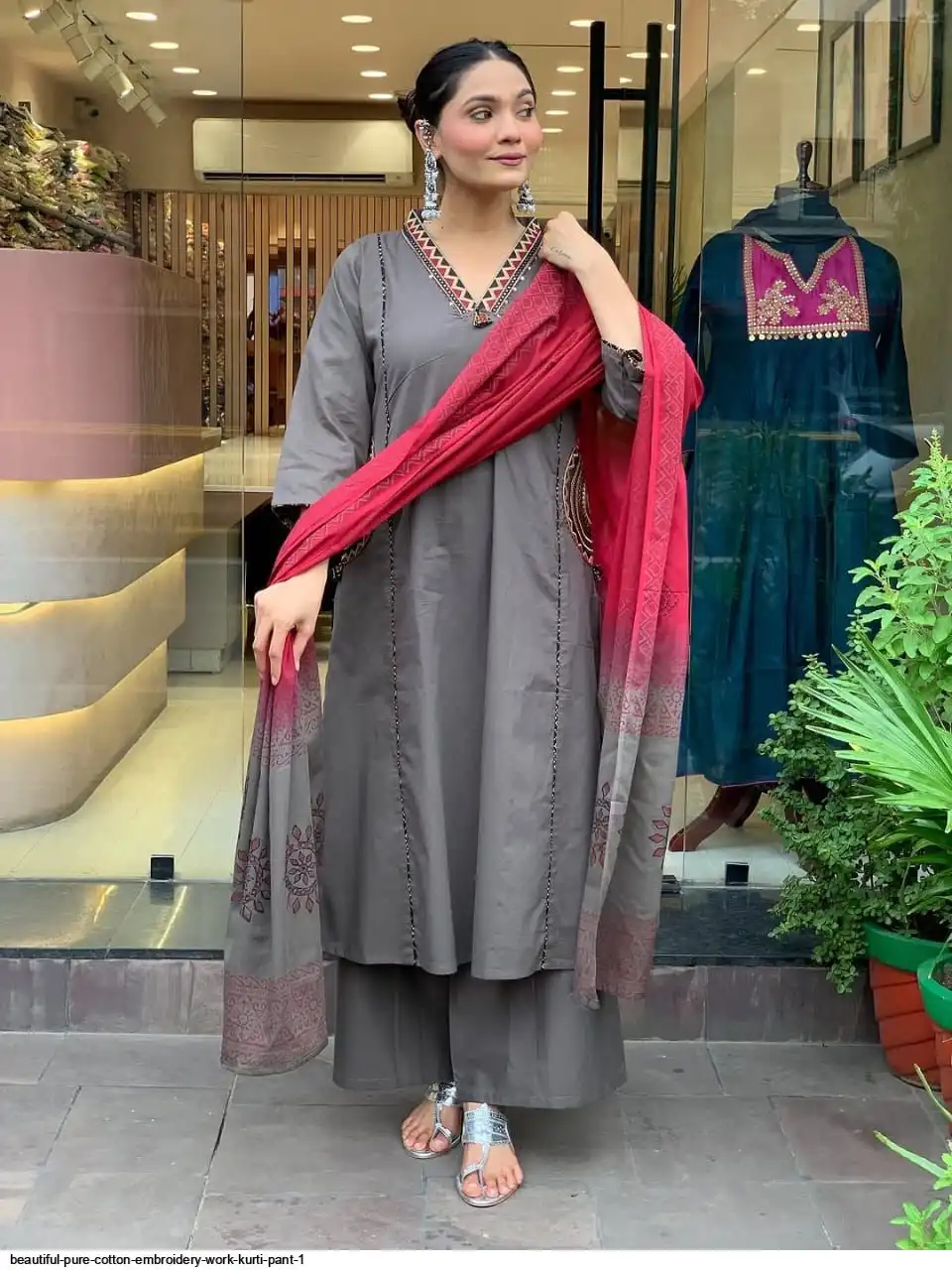 BEAUTIFUL PURE COTTON EMBROIDERY WORK KURTI PANT 1