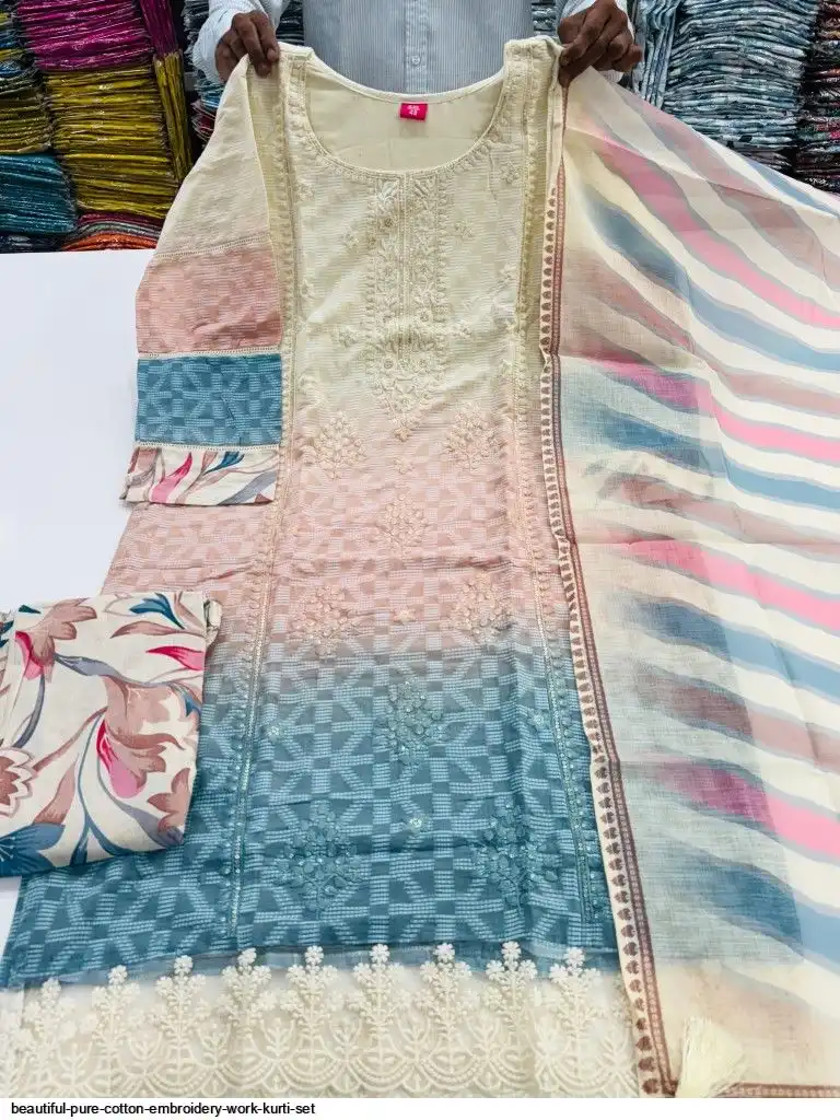 BEAUTIFUL PURE COTTON EMBROIDERY WORK KURTI SET
