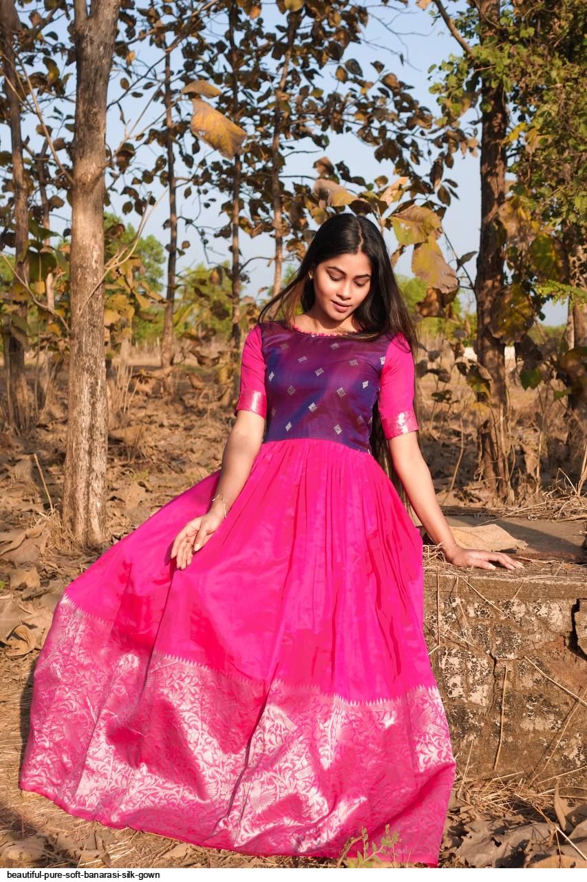 Peach Indian Gown | Designer Banarasi Gown | Pure Elegance