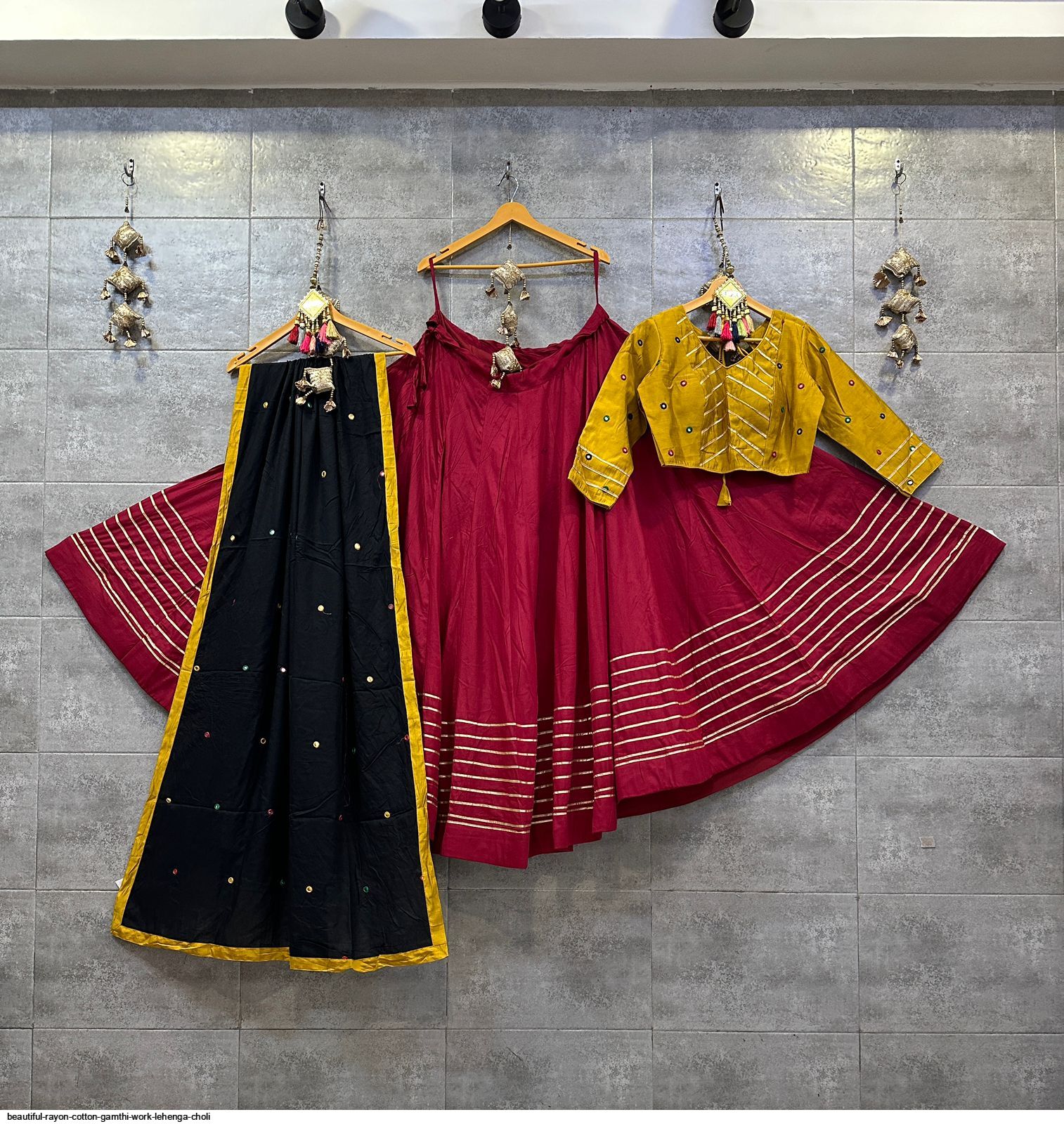 BEAUTIFUL RAYON COTTON GAMTHI WORK LEHENGA CHOLI E