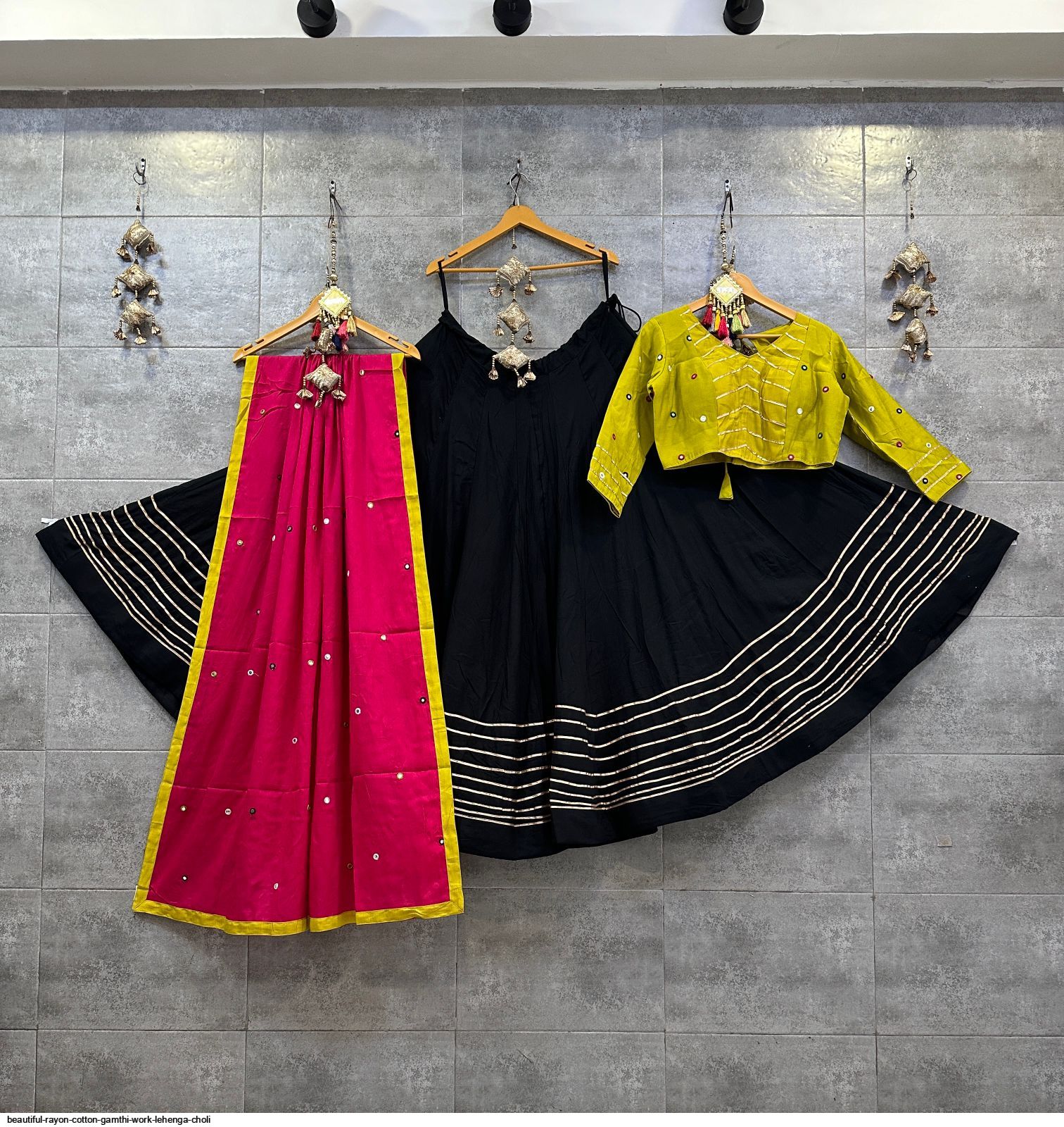 BEAUTIFUL RAYON COTTON GAMTHI WORK LEHENGA CHOLI A