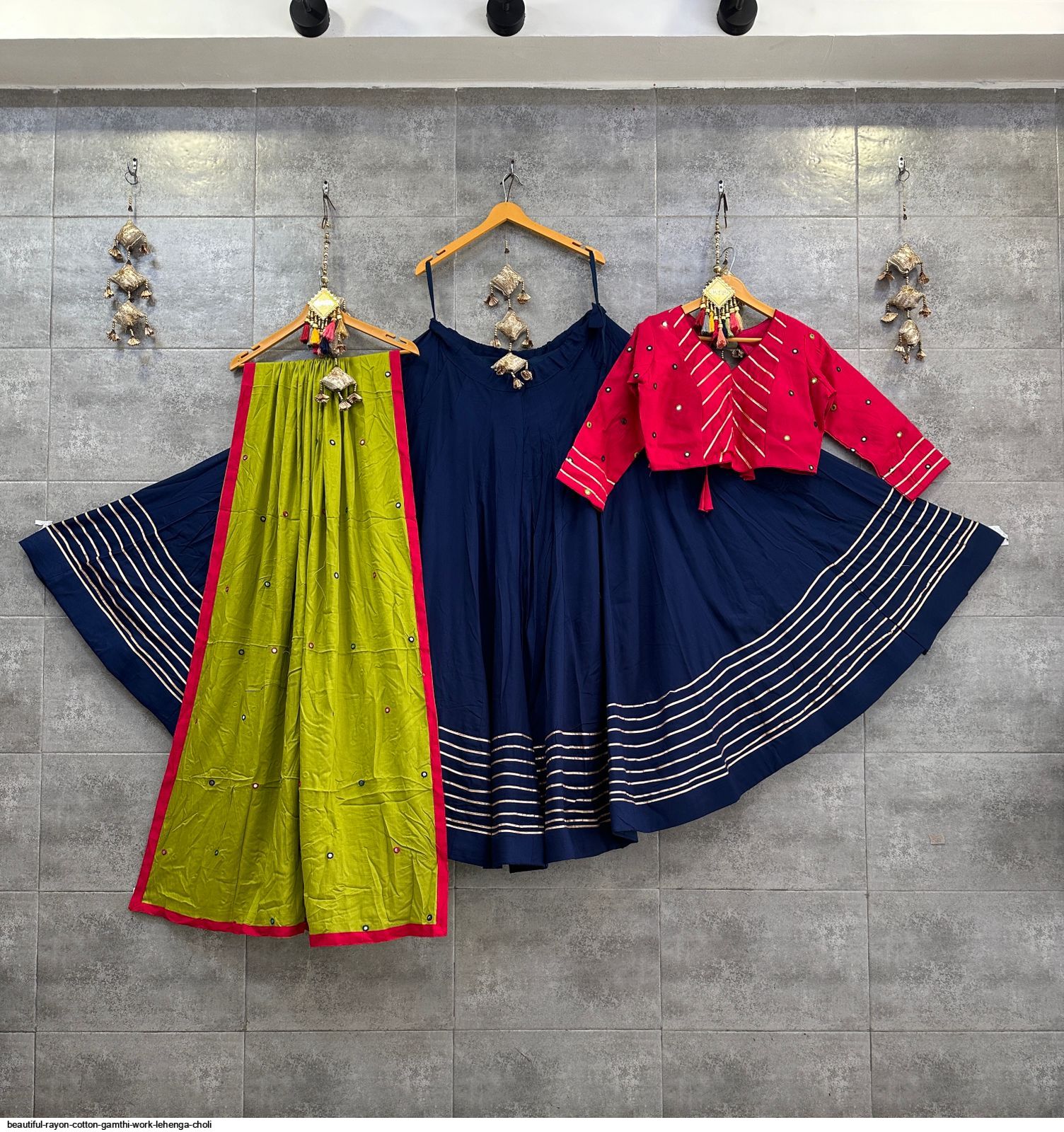 BEAUTIFUL RAYON COTTON GAMTHI WORK LEHENGA CHOLI C