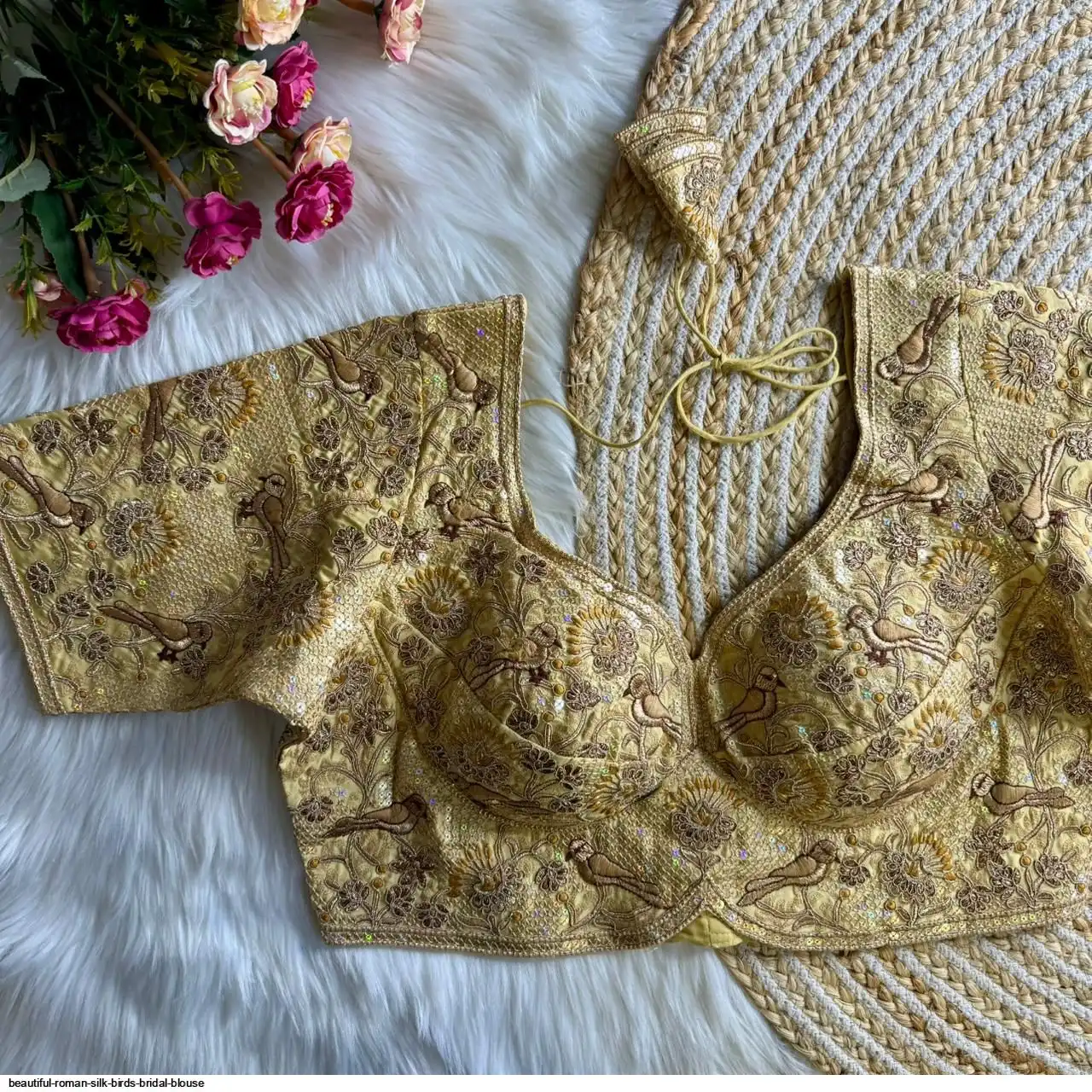 BEAUTIFUL ROMAN SILK BIRDS BRIDAL BLOUSE D