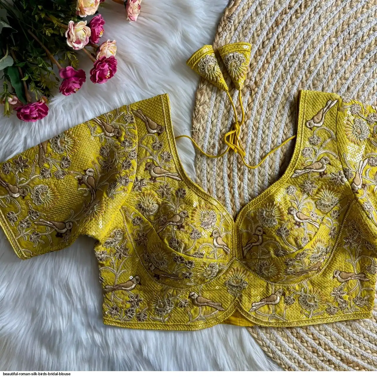 BEAUTIFUL ROMAN SILK BIRDS BRIDAL BLOUSE B