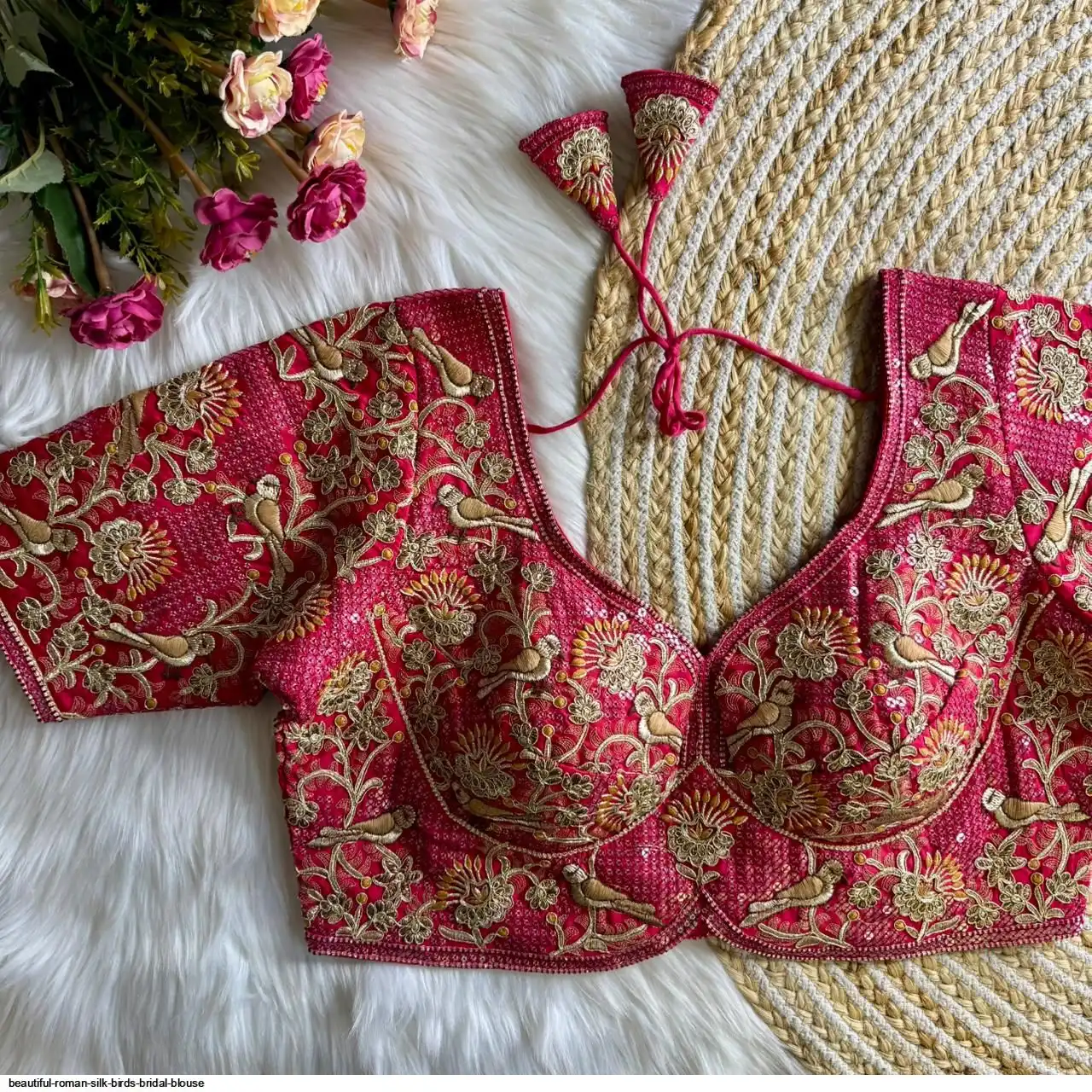 BEAUTIFUL ROMAN SILK BIRDS BRIDAL BLOUSE K