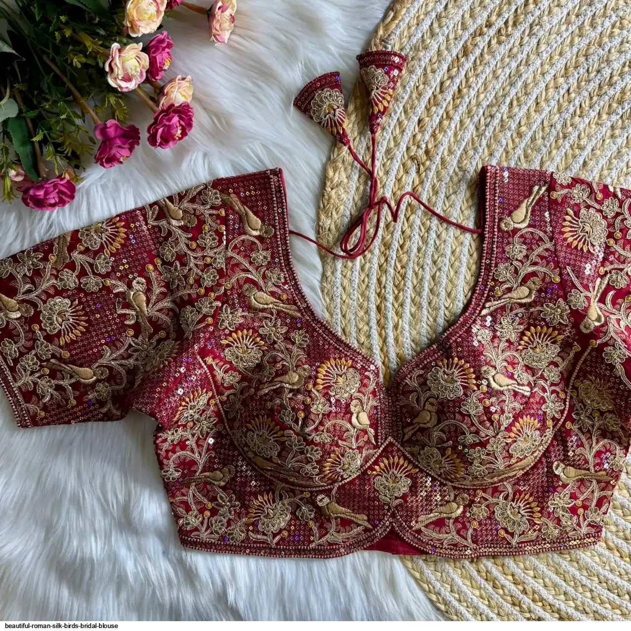 BEAUTIFUL ROMAN SILK BIRDS BRIDAL BLOUSE H