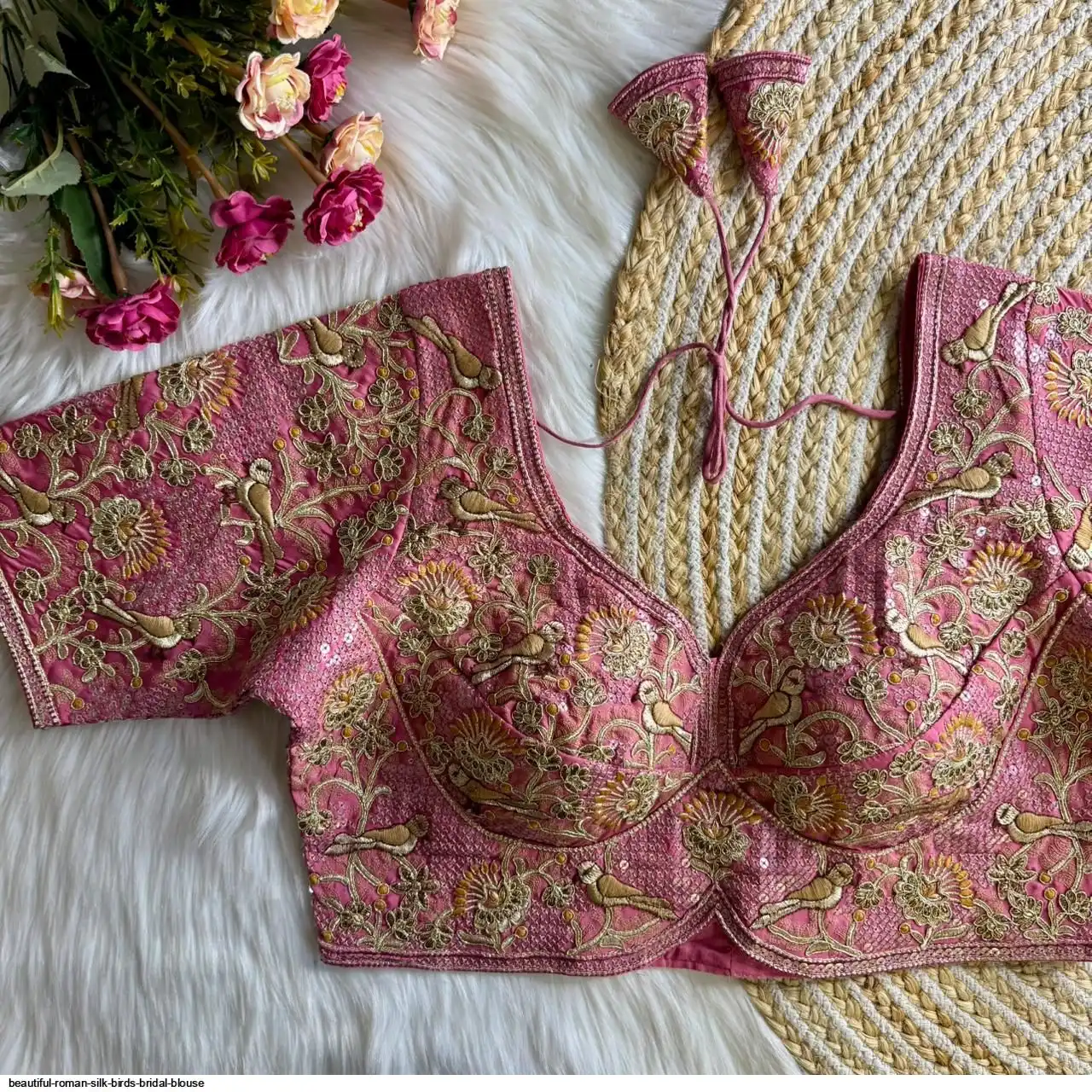 BEAUTIFUL ROMAN SILK BIRDS BRIDAL BLOUSE I