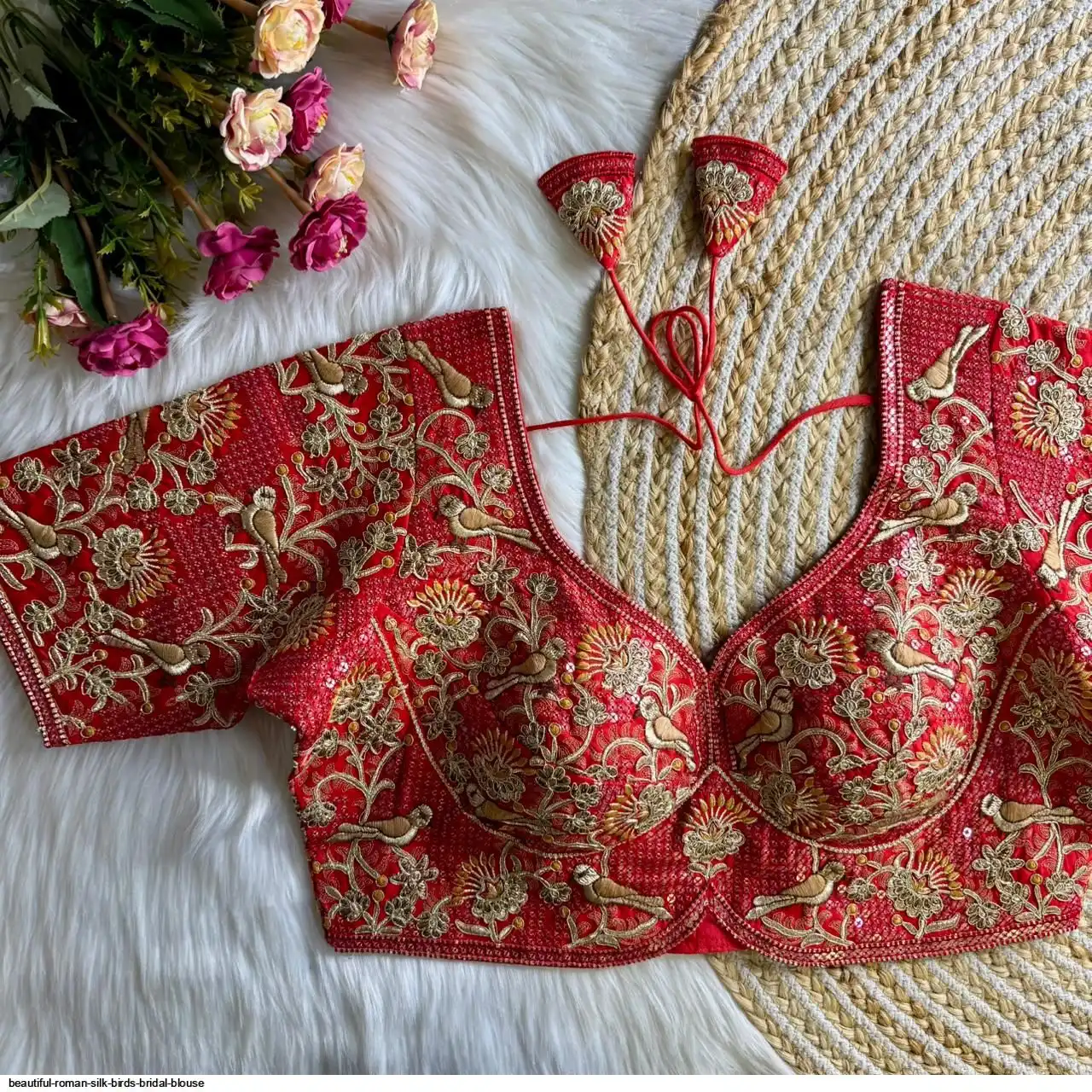 BEAUTIFUL ROMAN SILK BIRDS BRIDAL BLOUSE E