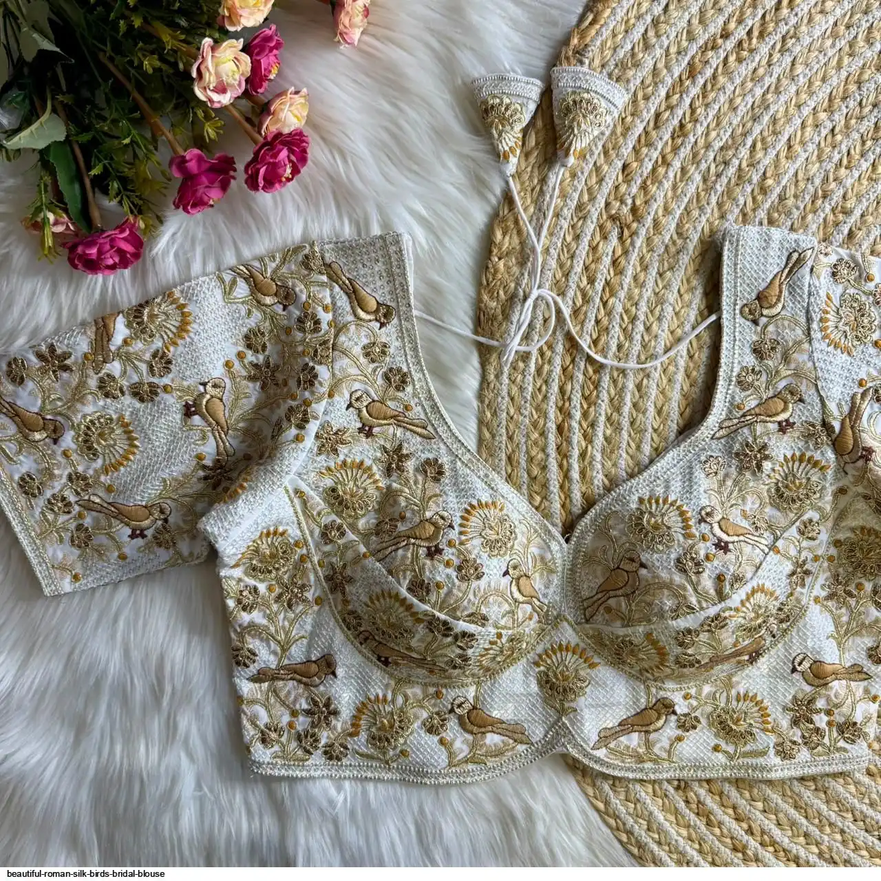 BEAUTIFUL ROMAN SILK BIRDS BRIDAL BLOUSE A