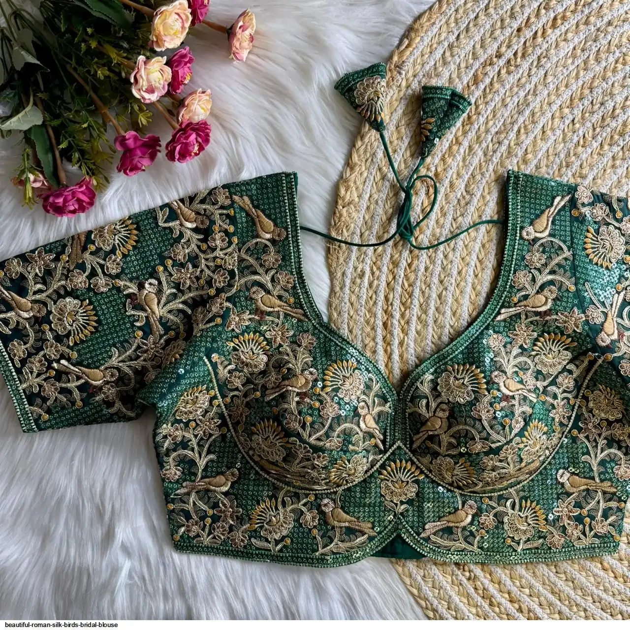 BEAUTIFUL ROMAN SILK BIRDS BRIDAL BLOUSE F