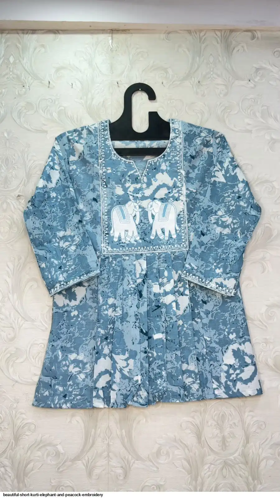 BEAUTIFUL SHORT KURTI ELEPHANT AND PEACOCK EMBROIDERY B