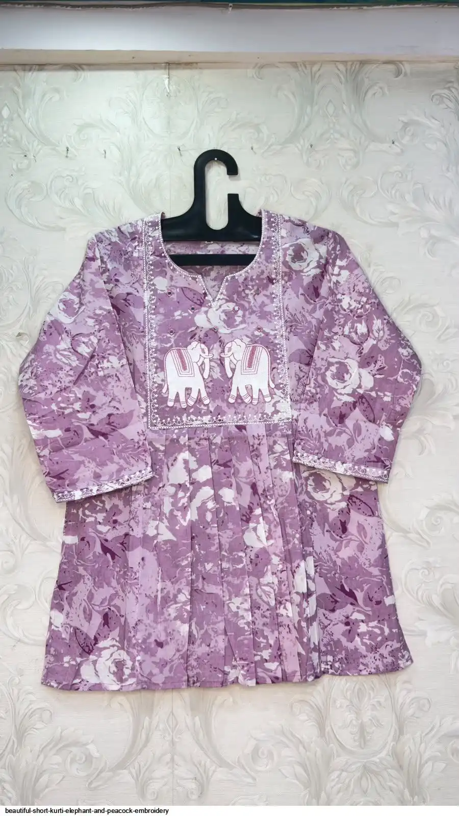 BEAUTIFUL SHORT KURTI ELEPHANT AND PEACOCK EMBROIDERY D
