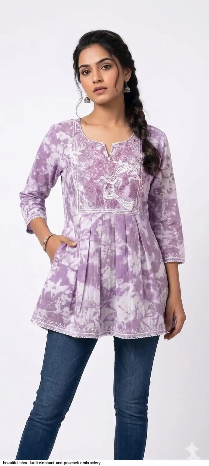 BEAUTIFUL SHORT KURTI ELEPHANT AND PEACOCK EMBROIDERY G