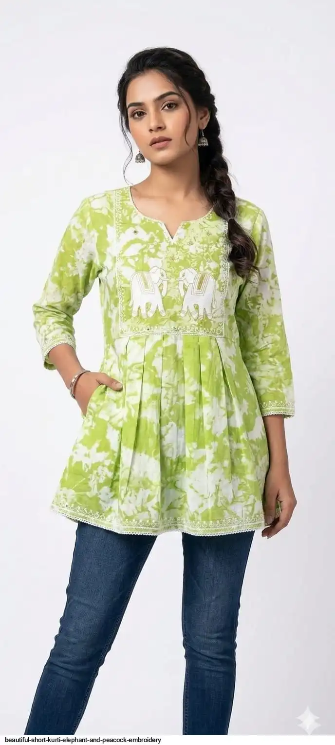 BEAUTIFUL SHORT KURTI ELEPHANT AND PEACOCK EMBROIDERY F