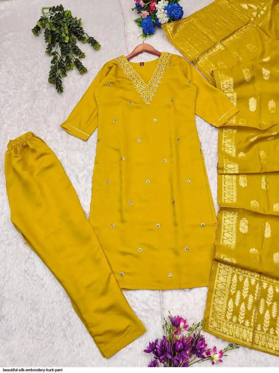 BEAUTIFUL SILK EMBROIDERY KURTI PANT A