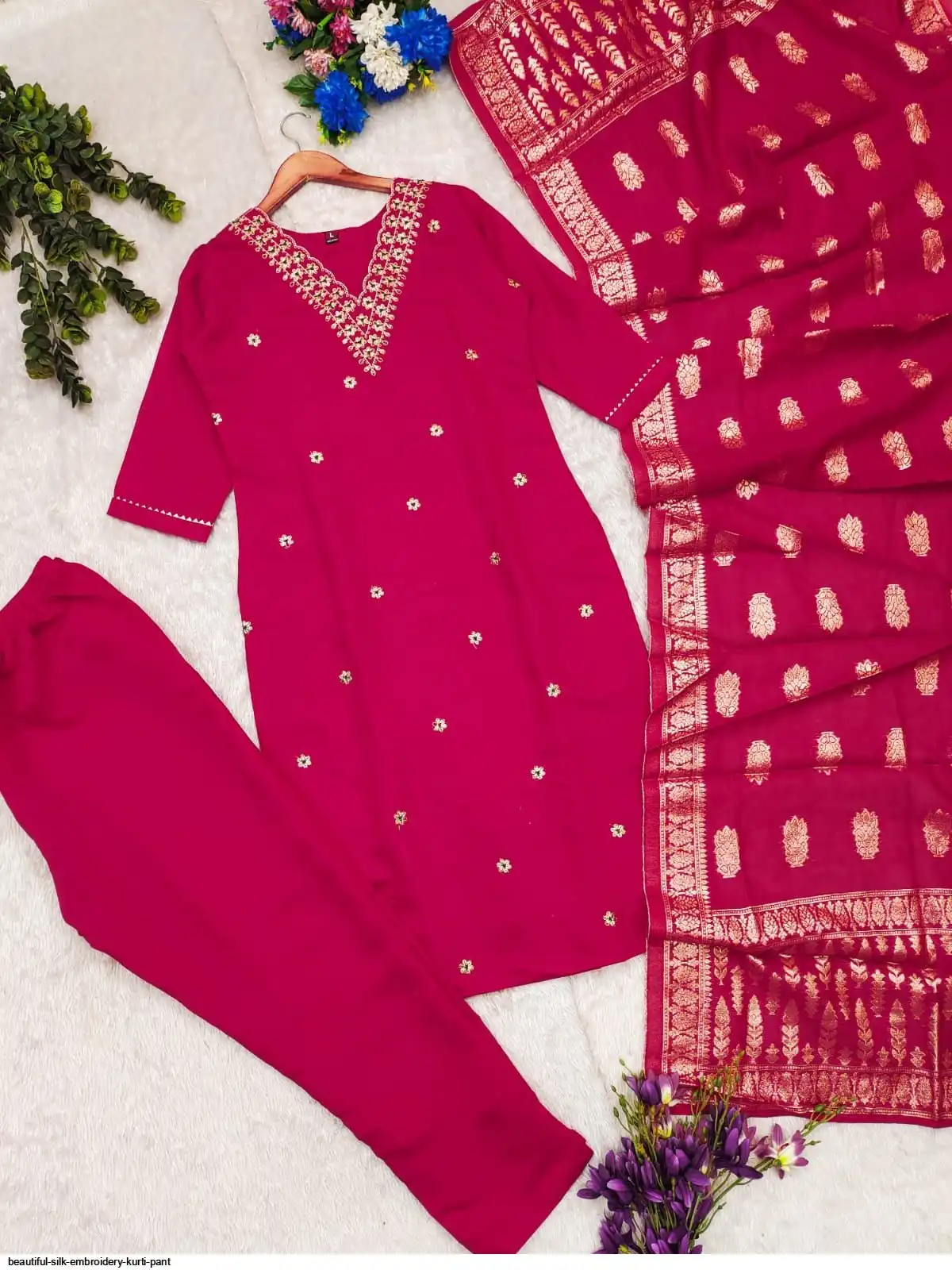 BEAUTIFUL SILK EMBROIDERY KURTI PANT D