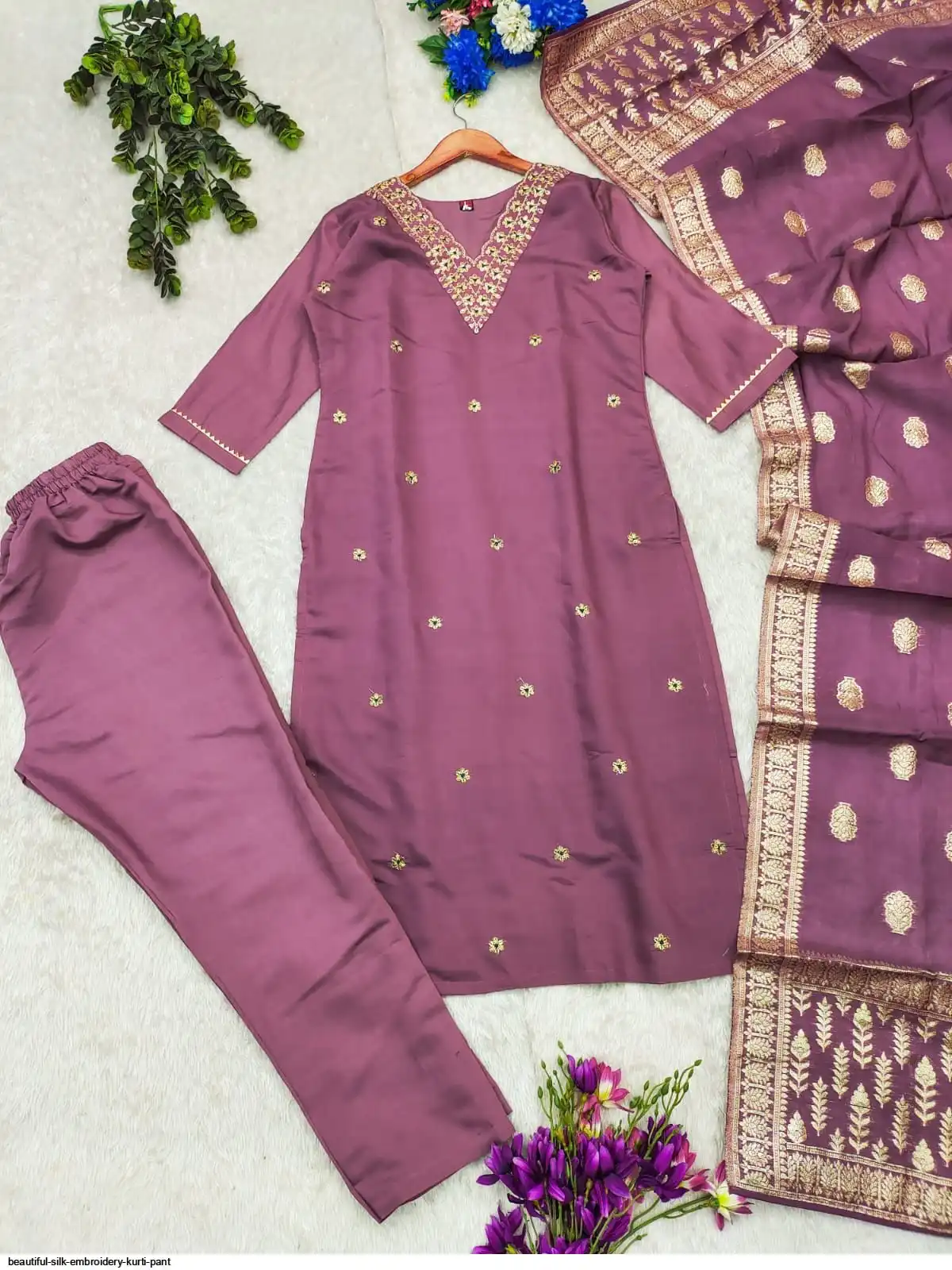 BEAUTIFUL SILK EMBROIDERY KURTI PANT B