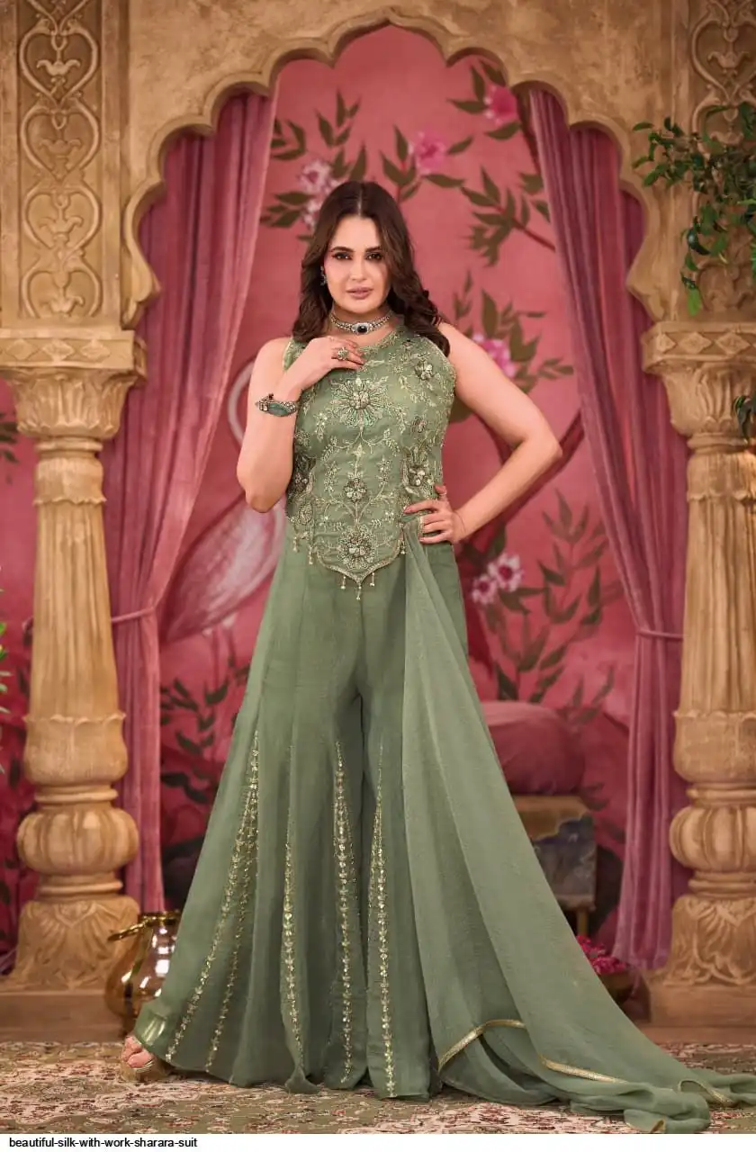BEAUTIFUL SILK WITH WORK SHARARA SUIT A