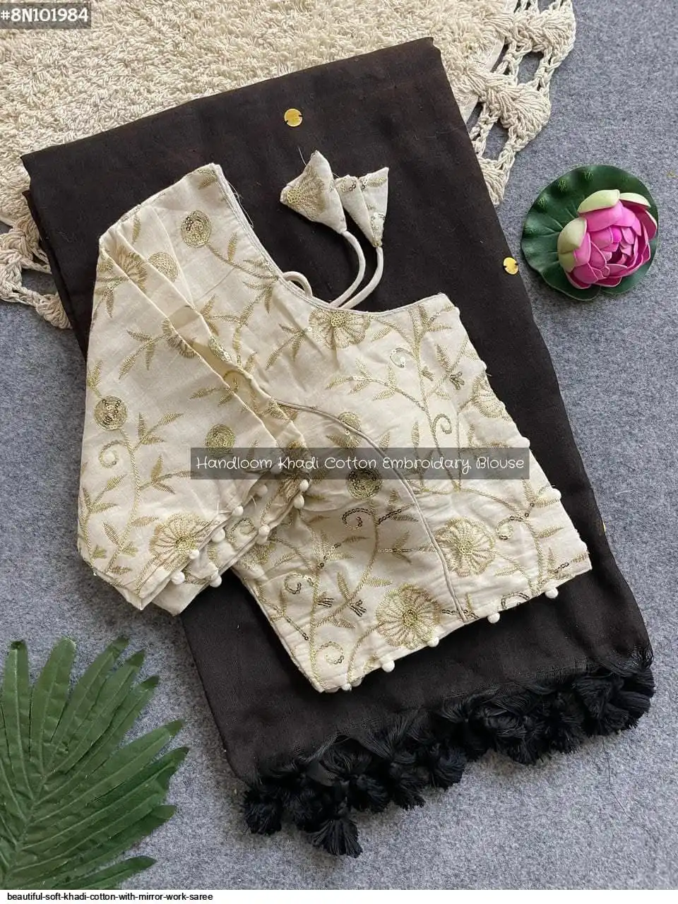 BEAUTIFUL SOFT KHADI COTTON WITH MIRROR WORK SAREE 3