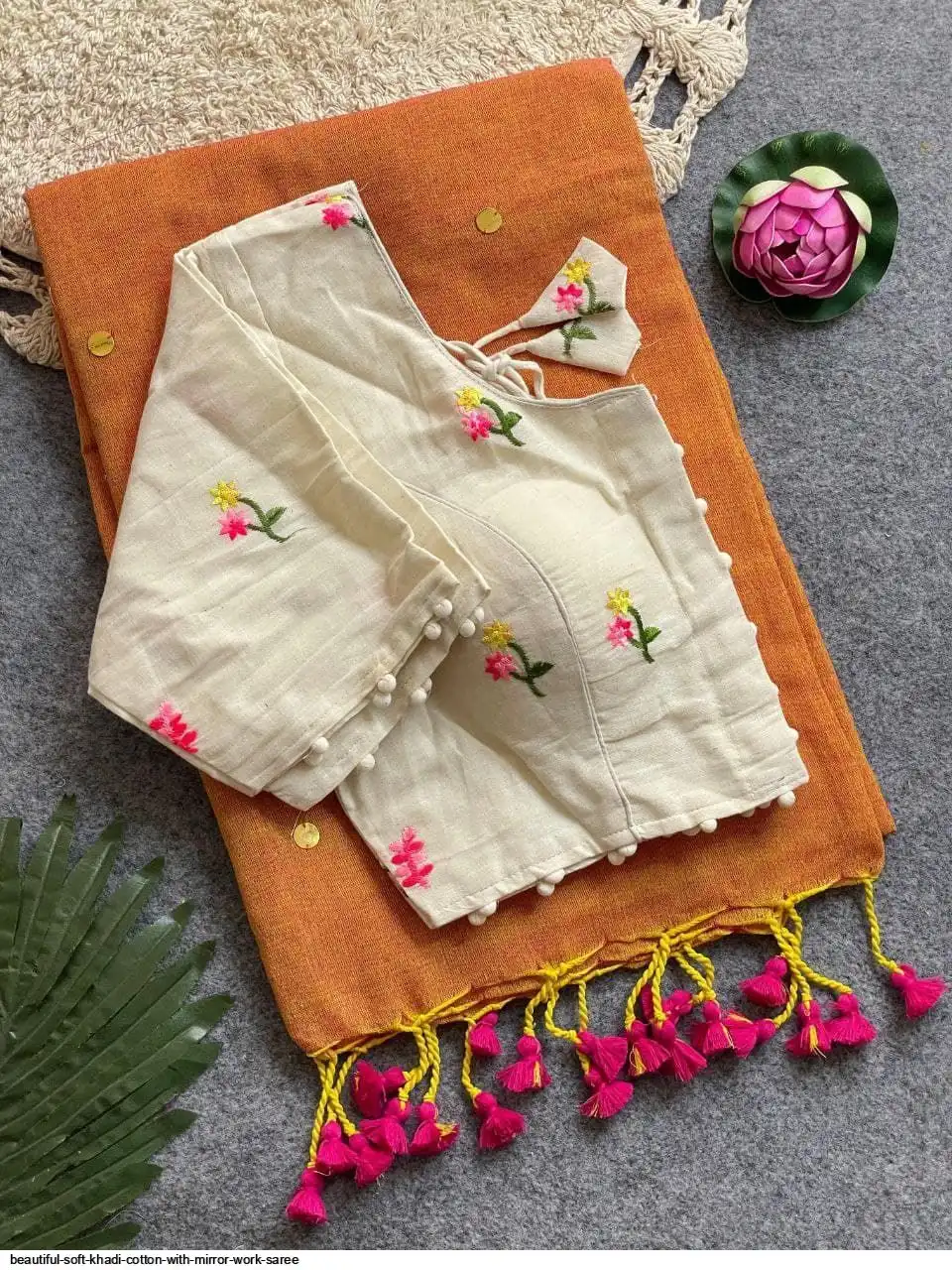BEAUTIFUL SOFT KHADI COTTON WITH MIRROR WORK SAREE 2