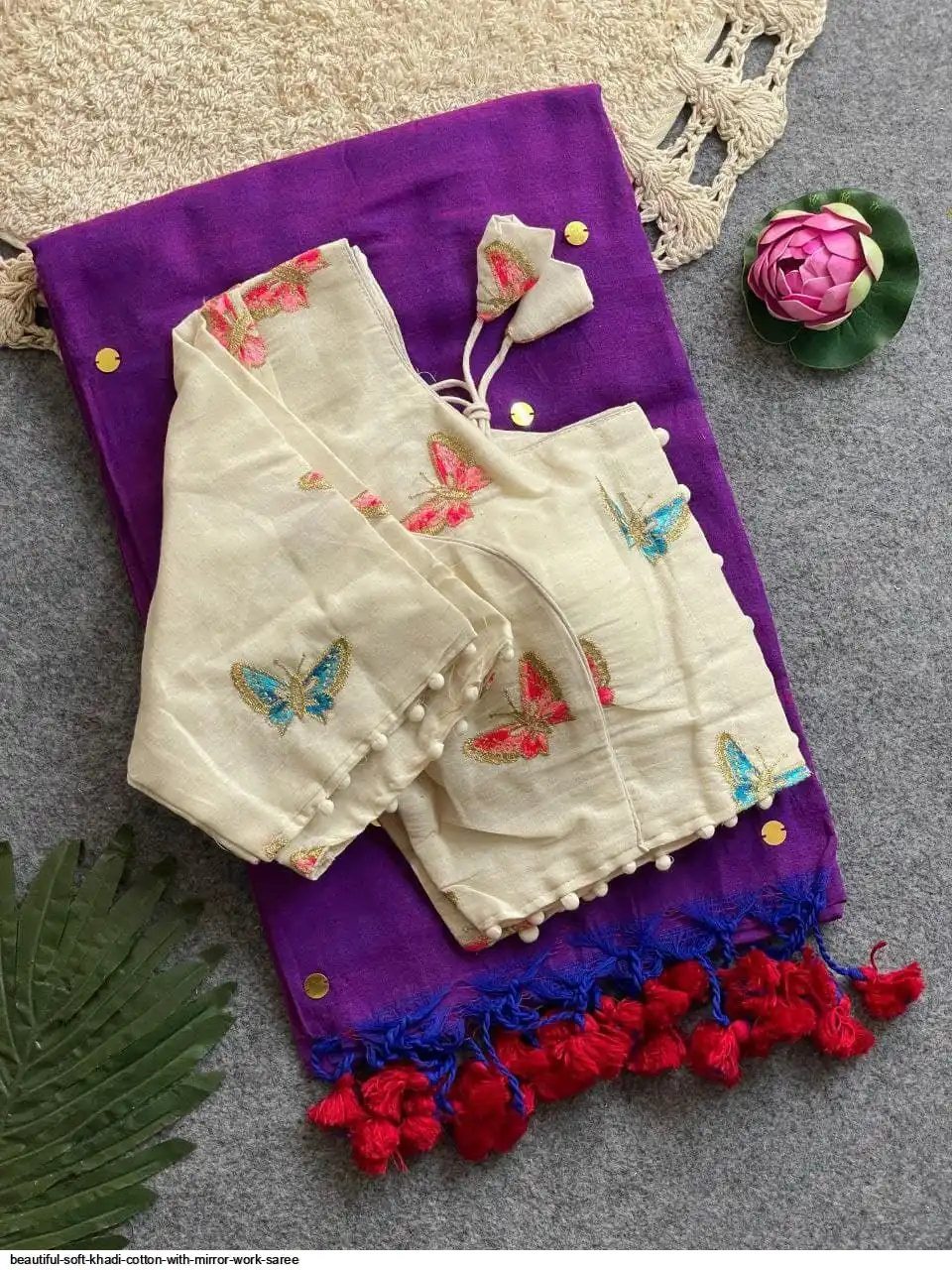 BEAUTIFUL SOFT KHADI COTTON WITH MIRROR WORK SAREE 4