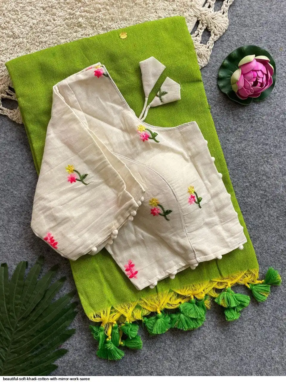 BEAUTIFUL SOFT KHADI COTTON WITH MIRROR WORK SAREE 5