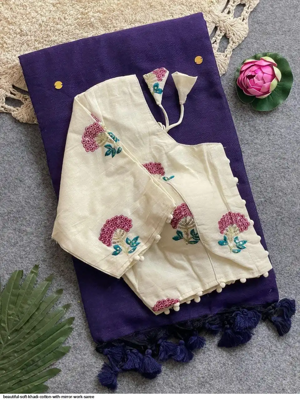 BEAUTIFUL SOFT KHADI COTTON WITH MIRROR WORK SAREE 7