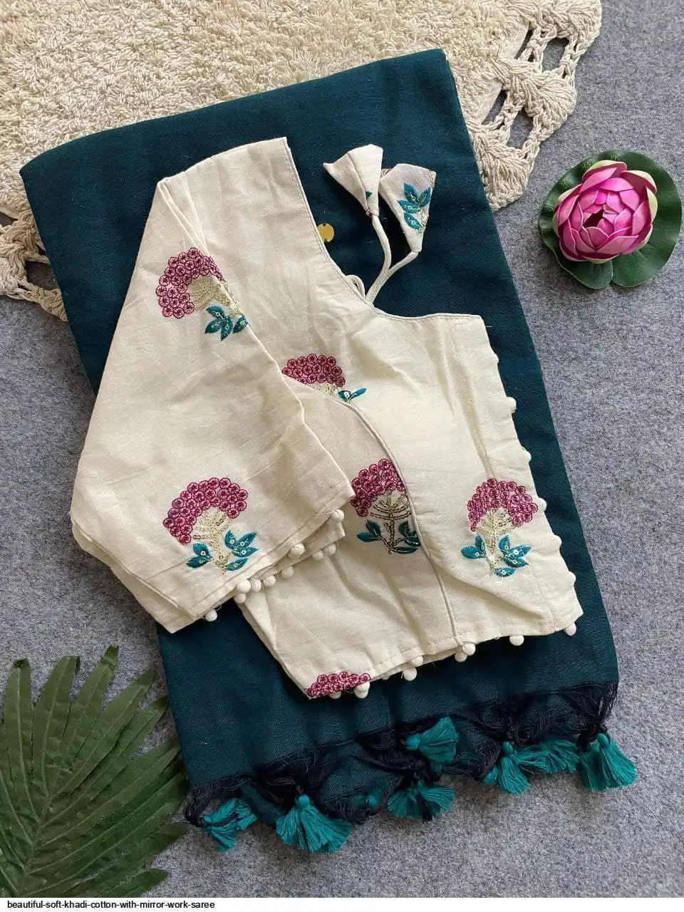 BEAUTIFUL SOFT KHADI COTTON WITH MIRROR WORK SAREE 9