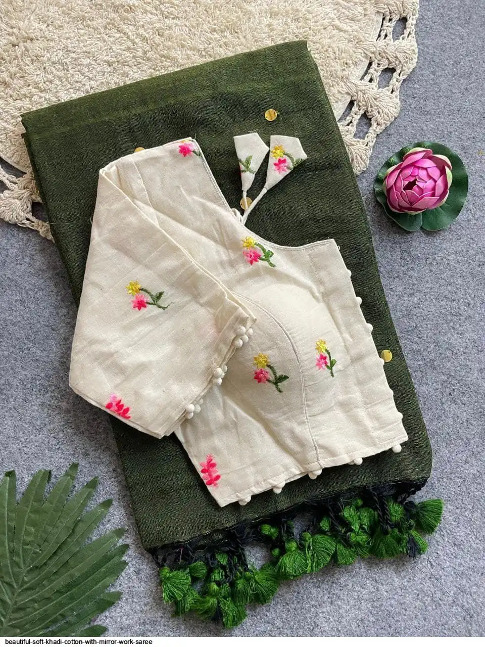 BEAUTIFUL SOFT KHADI COTTON WITH MIRROR WORK SAREE 10