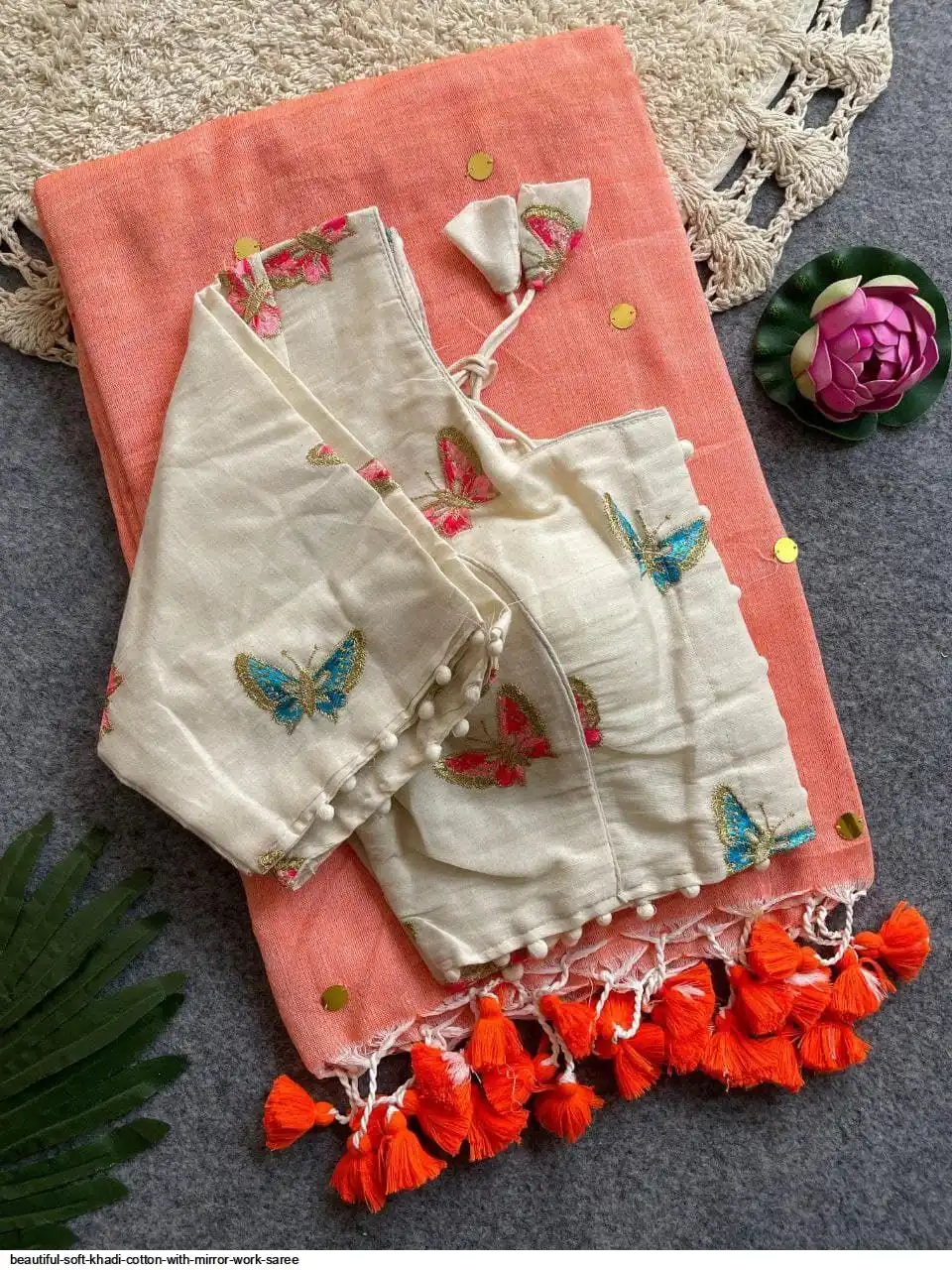 BEAUTIFUL SOFT KHADI COTTON WITH MIRROR WORK SAREE 13