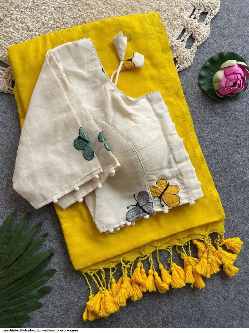 BEAUTIFUL SOFT KHADI COTTON WITH MIRROR WORK SAREE 11