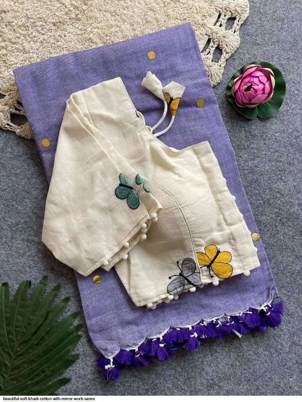 BEAUTIFUL SOFT KHADI COTTON WITH MIRROR WORK SAREE 15
