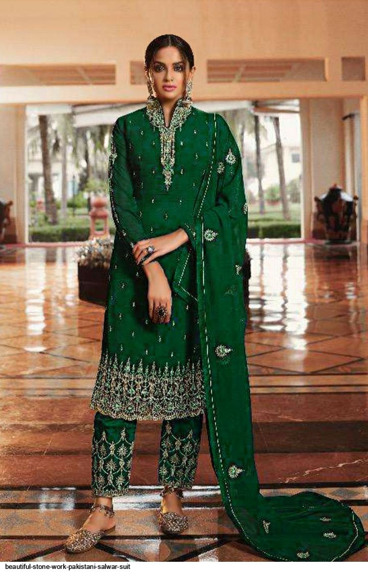 BEAUTIFUL STONE WORK PAKISTANI SALWAR SUIT