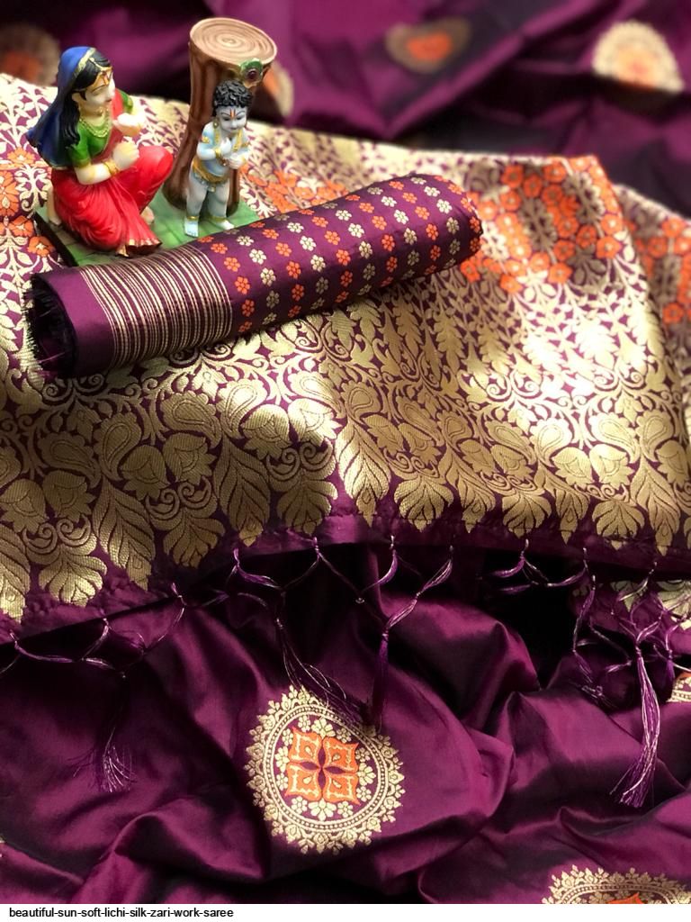 BEAUTIFUL SUN SOFT LICHI SILK ZARI WORK SAREE