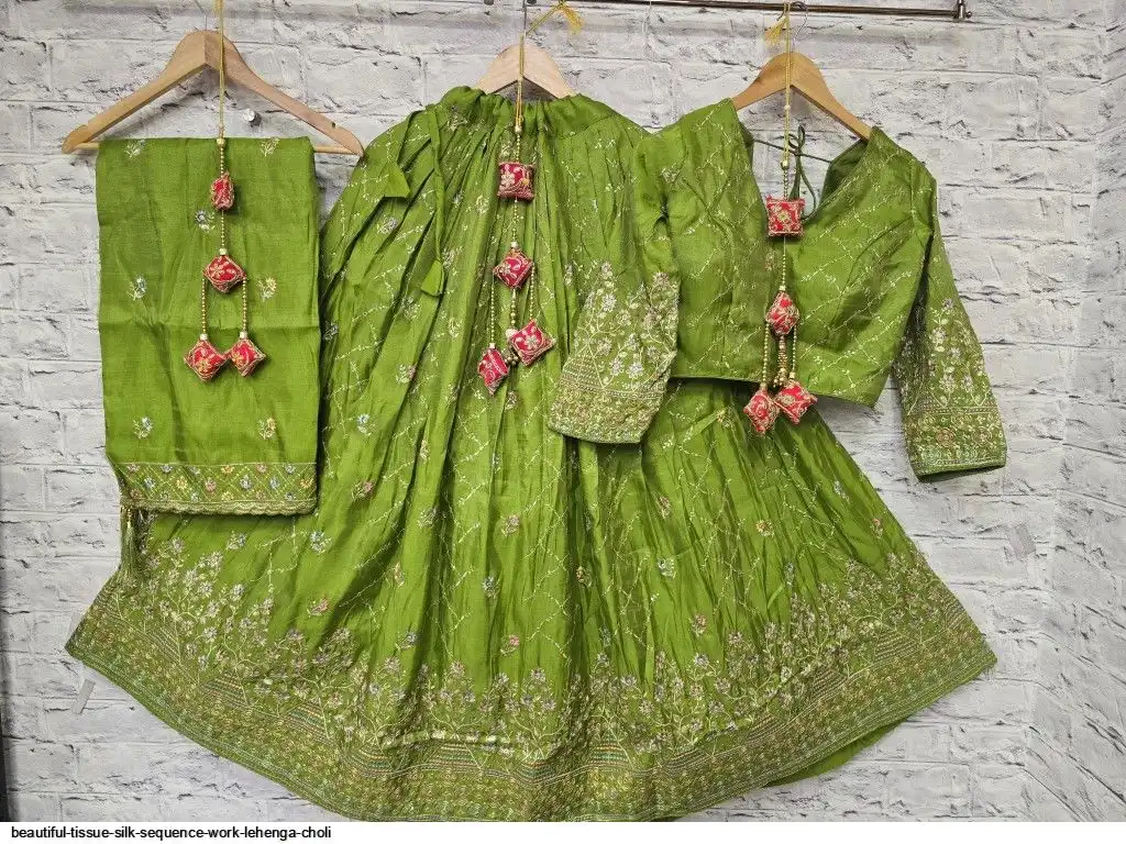 BEAUTIFUL TISSUE SILK SEQUENCE WORK LEHENGA CHOLI