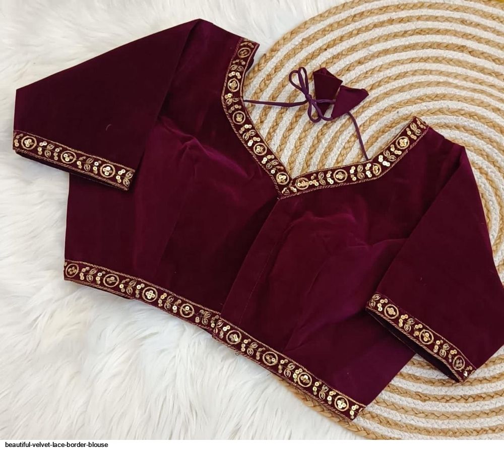 Lovely Wholesale blouse border neck (Maroon Curls L)