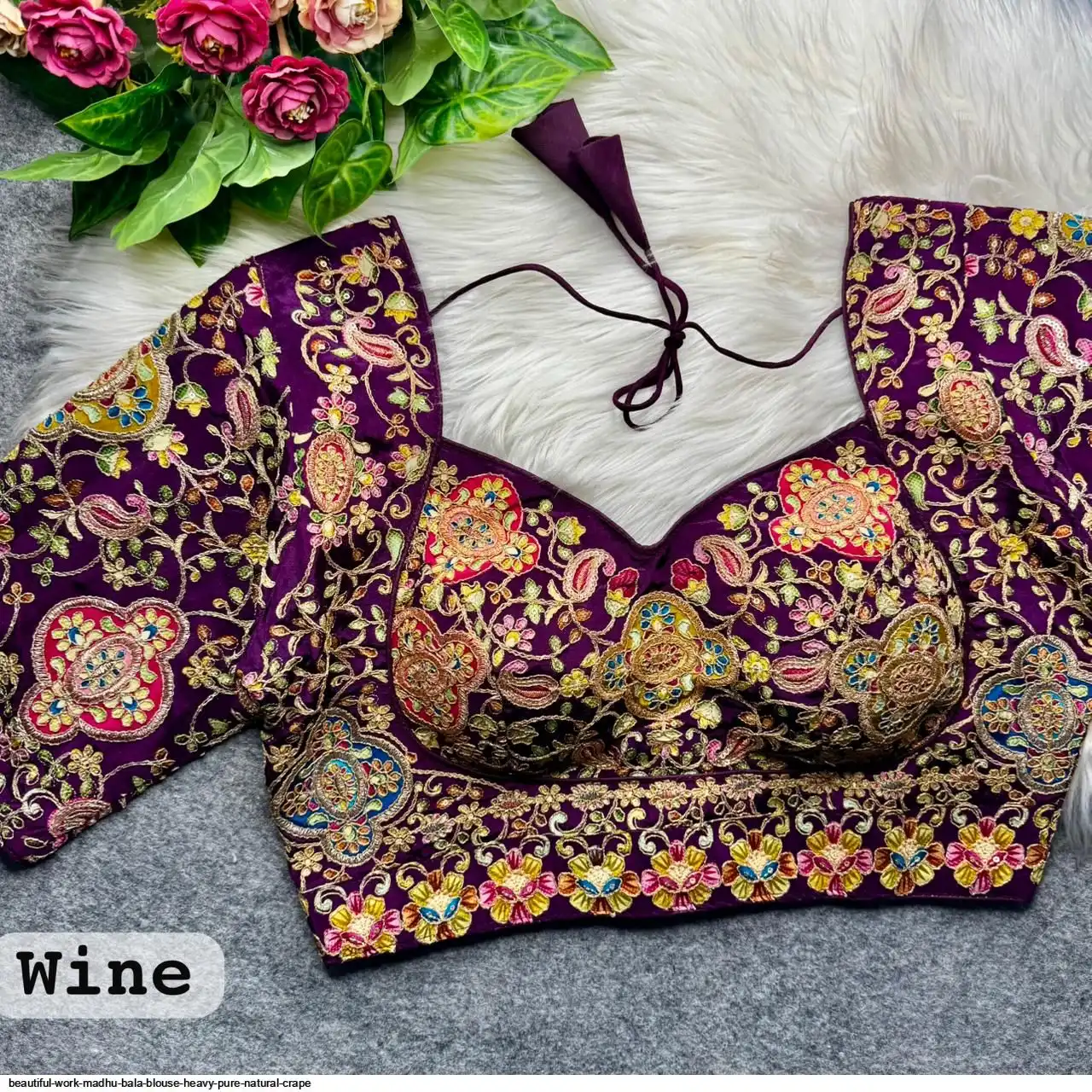 BEAUTIFUL WORK MADHU BALA BLOUSE HEAVY PURE NATURAL CRAPE 4
