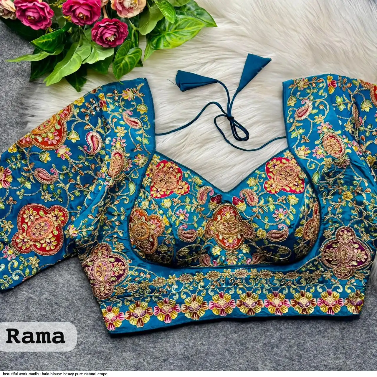 BEAUTIFUL WORK MADHU BALA BLOUSE HEAVY PURE NATURAL CRAPE 7