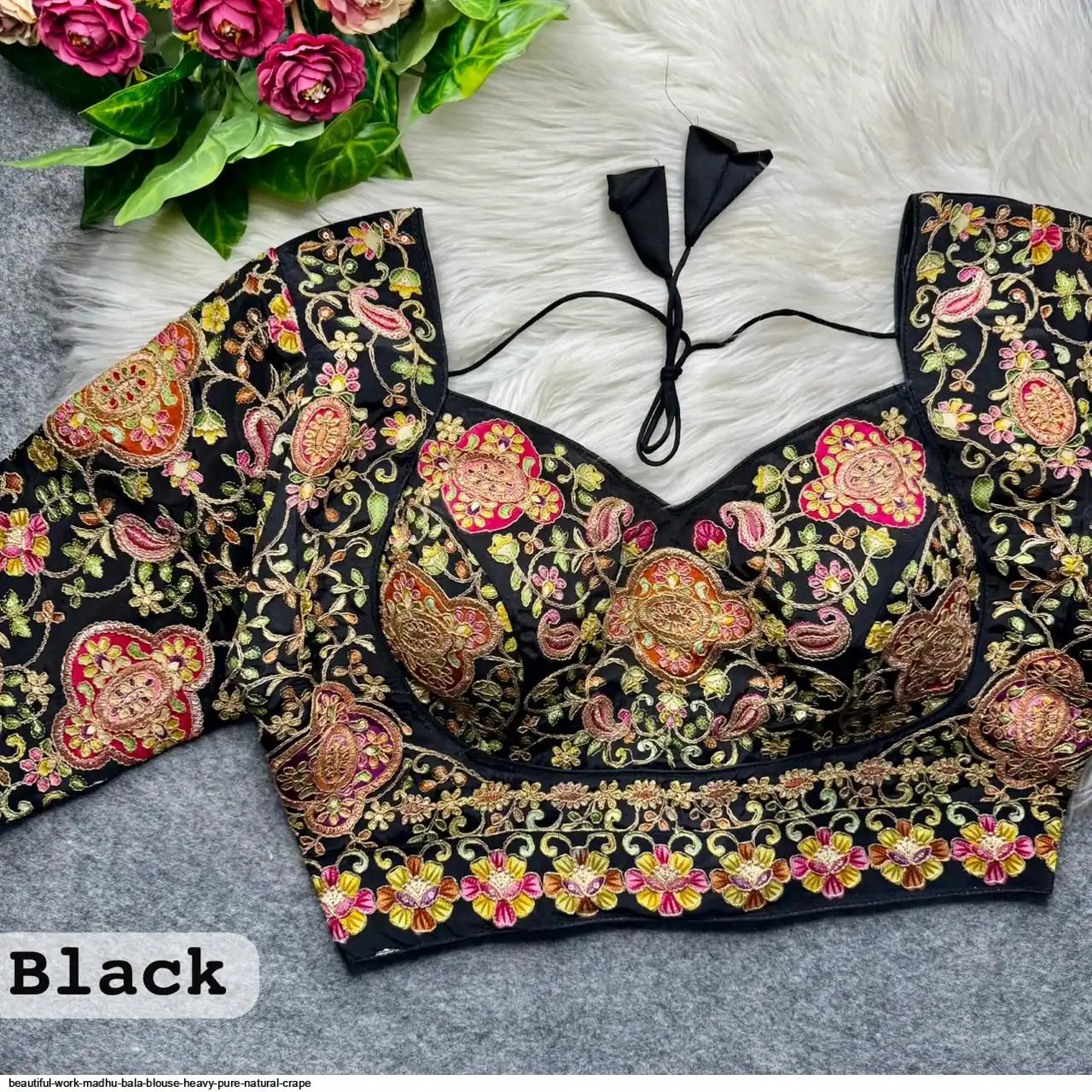 BEAUTIFUL WORK MADHU BALA BLOUSE HEAVY PURE NATURAL CRAPE 6
