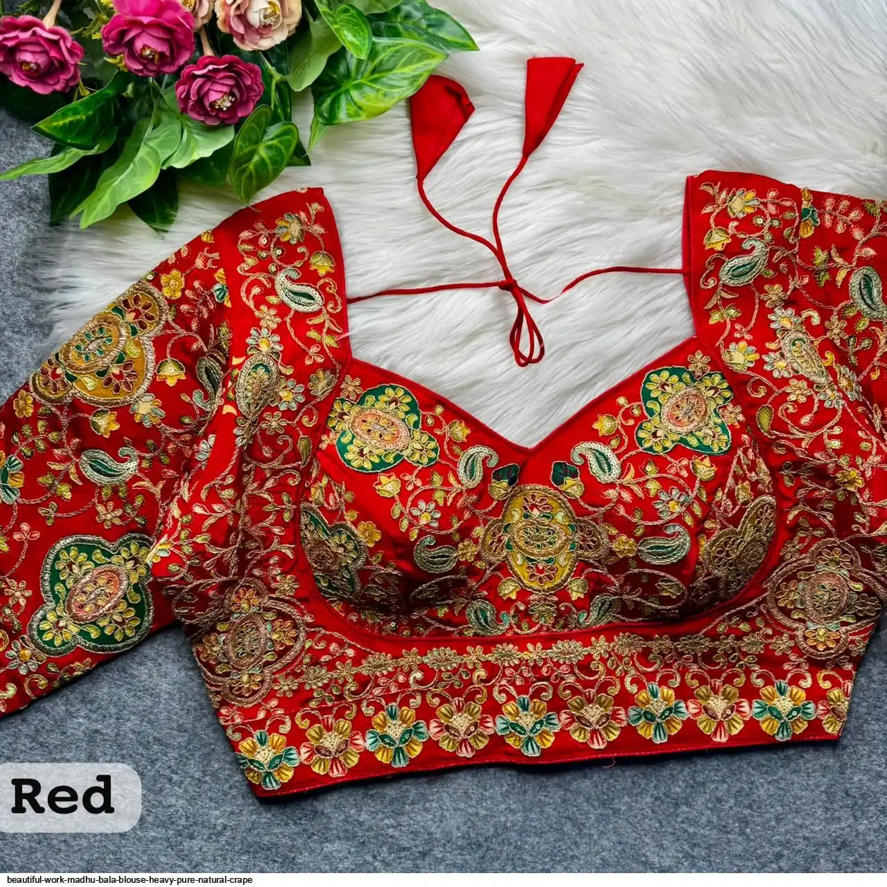BEAUTIFUL WORK MADHU BALA BLOUSE HEAVY PURE NATURAL CRAPE 9