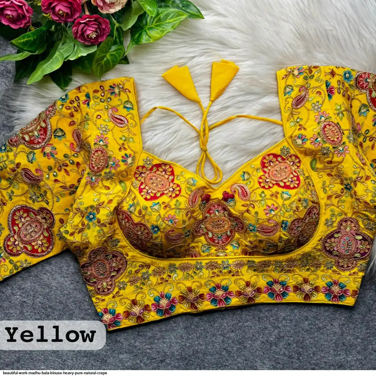 BEAUTIFUL WORK MADHU BALA BLOUSE HEAVY PURE NATURAL CRAPE 8